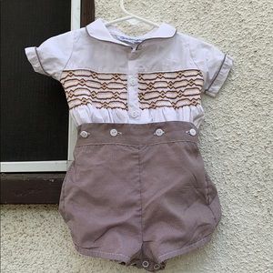 9 Month Smockingbird two piece bubble romper GUC